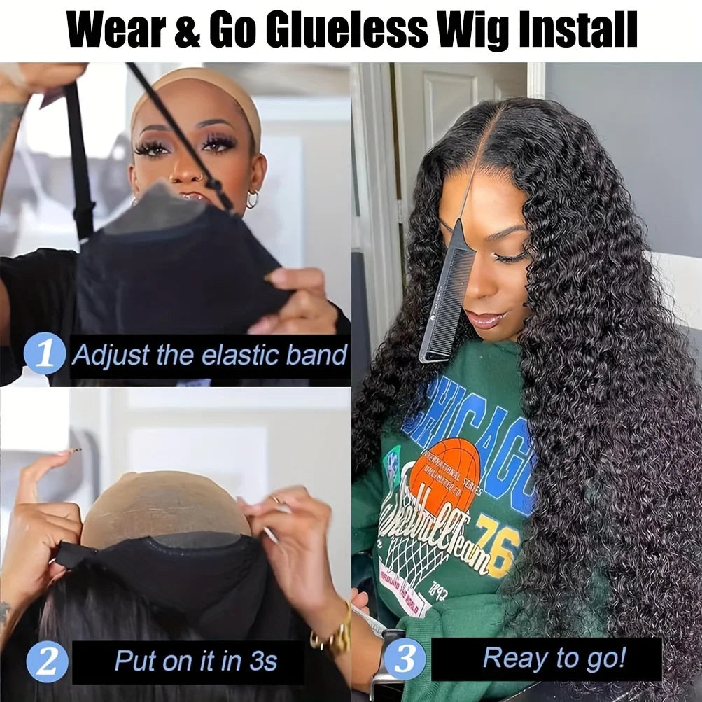 34-inch HSF Marketplace human hair deep wave lace front wig with pre-plucked natural hairline and 5x5 HD closure