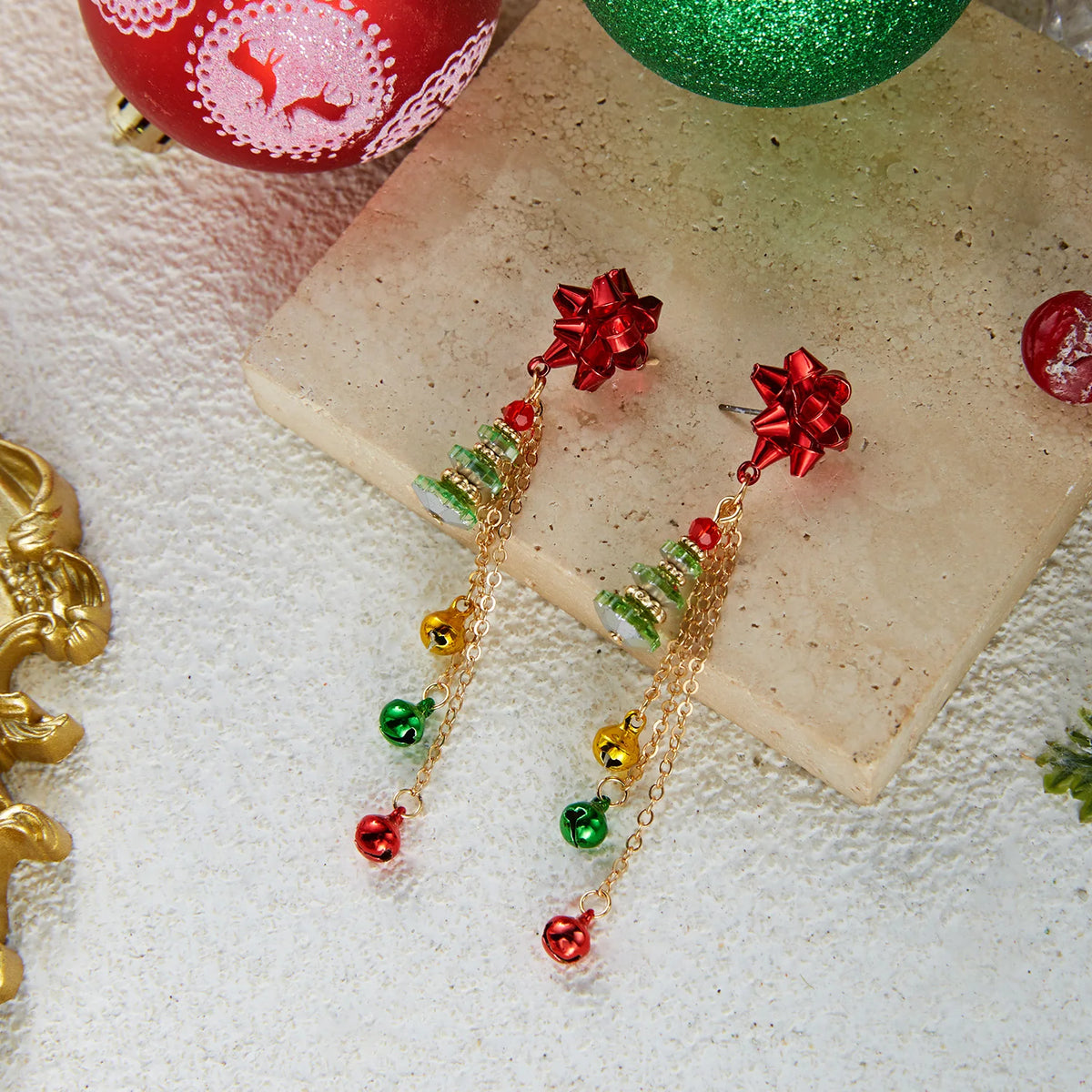 Festive snowflake tassel dangle earrings with bells for women by HSF Marketplace