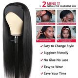 Straight 18-inch Brazilian human hair headband wig, natural color, 200% density, machine-made half wig