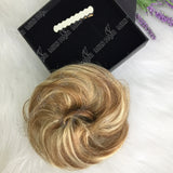 Elegant messy bun hairpiece, real human hair curly wave ponytail extension in natural fluffy style for women