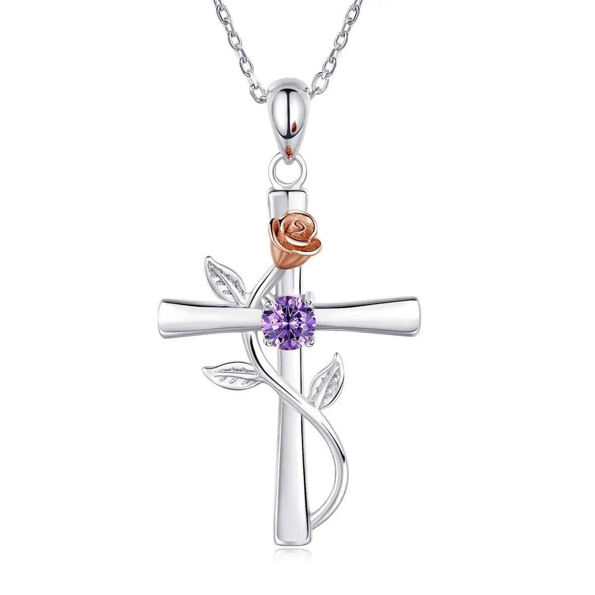 Rose cross-shaped zircon necklace for women featuring a flower cross pendant on a delicate clavicle chain, stylish jewelry accessory