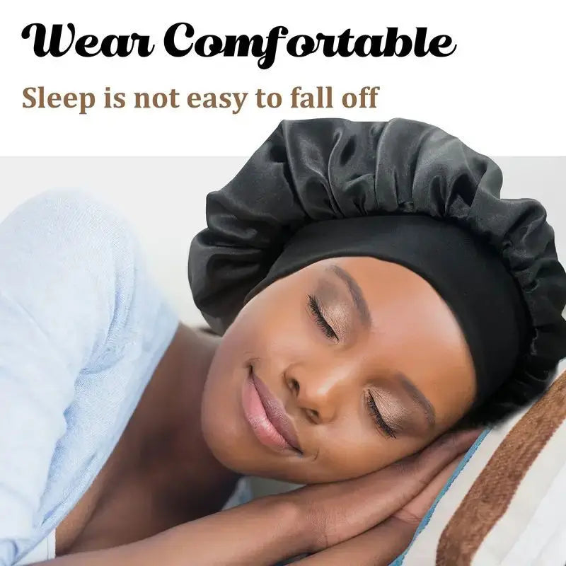 Satin wide brim nightcap with elastic band for comfortable sleep by HSF Marketplace