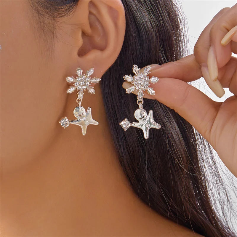 Creative Christmas Grandpa and Grandma Zircon Stud Earrings For Women White Pearl Crystal Snowman Elk Earring New Year Jewelry