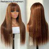 Burgundy straight human hair wig with bangs for women by HSF Marketplace