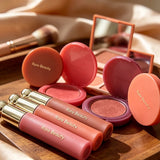 HSF Marketplace matte lipstick and powder blusher set, featuring natural makeup finish, portable design, and non-stick moisturizing formula.