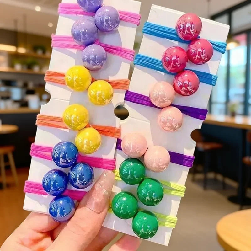Candy Color Double Bead Hair Ties Kids Elastic Hair Bands Colorful Round Ball Ponytail Holders Cute Hair Accessories For Little