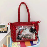 New Y2K Ribbon Bow Japanese Ita Shoulder Bag Cute Girl Transparent Pocket Large Capacity Crossbody Tote Bag DIY Display Handbags