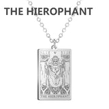 Dawapara Tarot Cards necklace for women, stainless steel jewelry featuring Major Arcana tarot card charm and divination symbolism.