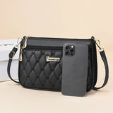 PU leather crossbody handbag with embroidery thread, zipper closure, large capacity, stylish shoulder bag for women.