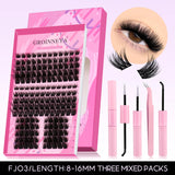 GROINNEYA fluffy 3D mink faux manga lash clusters kit with bond and seal, makeup extension set