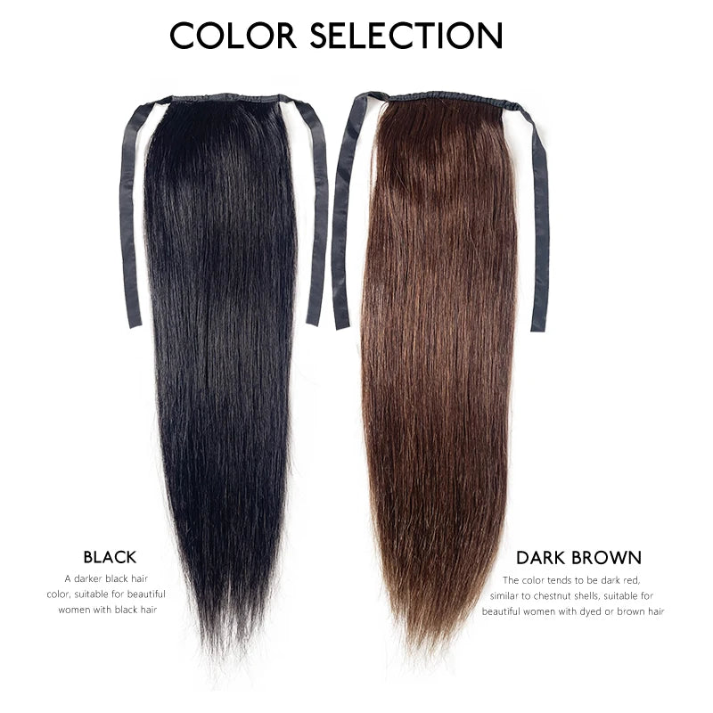 20-inch HSF Marketplace 100% human hair wrap-around strap ponytail extension, long straight natural hairpiece