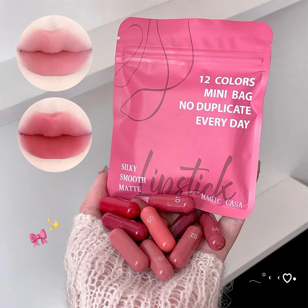 HSF Marketplace festival makeup 12-color matte lipstick set with long-lasting, non-fading lip balms for women.