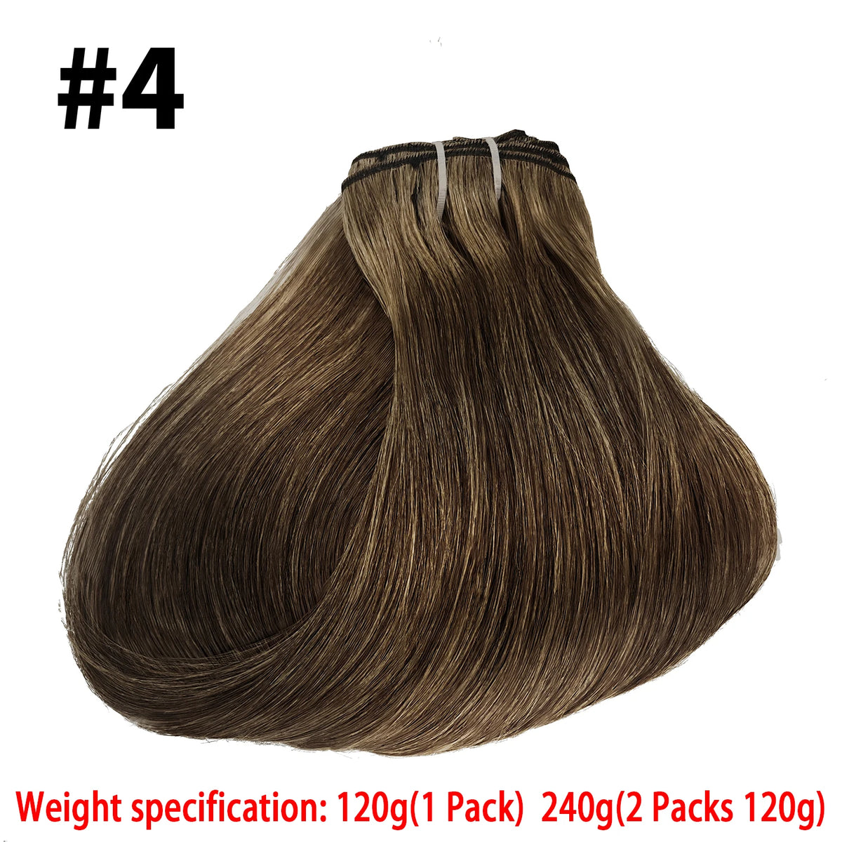 Natural black 100% human hair clip-in extensions, 120g full head, 8-piece set, straight style