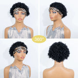 Jet black kinky curly human hair leopard print twist headband wig with tight afro curls and natural scalp look