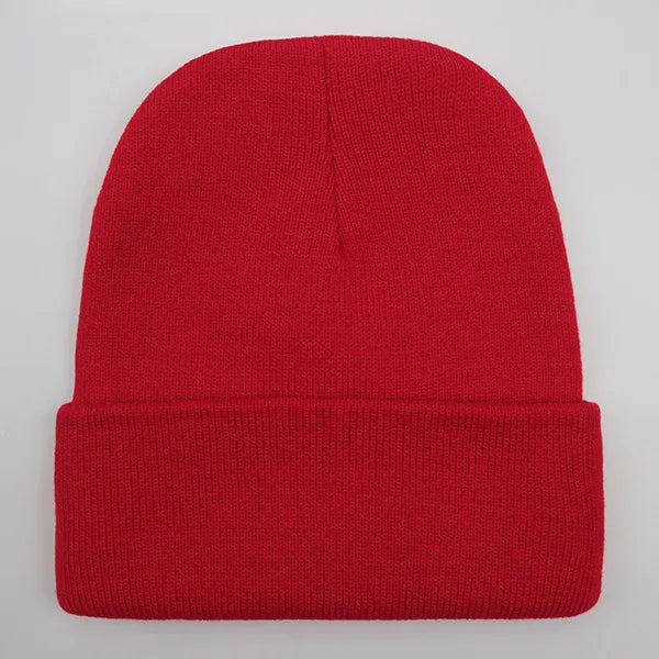 Unisex soft knitted winter beanie hat in a solid color, available in 24 color options