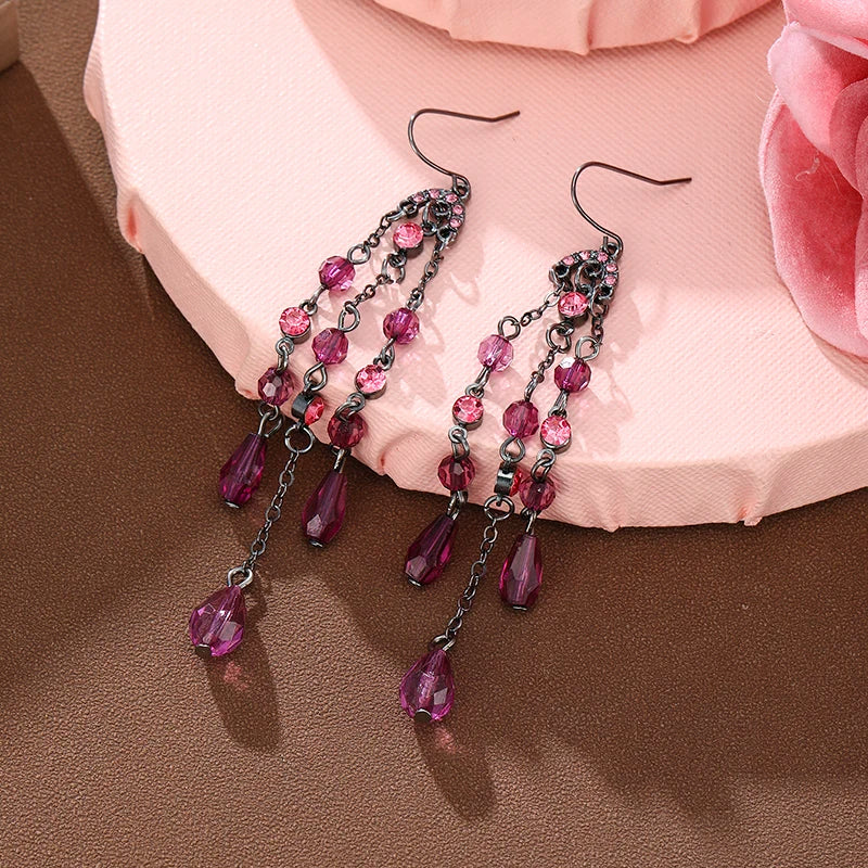 Elegant vintage long rhinestone tassel dangle earrings for women by HSF Marketplace