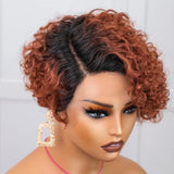 Rebecca Ginger #350 short bob pixie cut human hair wig with 13x6x1 lace front and Peruvian deep waves