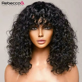 Short curly bob wig with bangs, 100% human Brazilian Remy hair, glueless daily wear, natural color, by HSF Marketplace