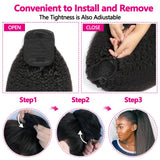 Kinky straight body wave human hair drawstring ponytail extension with clip-in design in dark brown