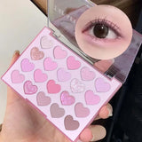 Sweet pink 20-color heart-shaped eyeshadow palette with pearl glitter purple eyeshadow and pink blusher