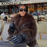 Brown faux fur women's warm jacket for elegant casual style by HSF Marketplace