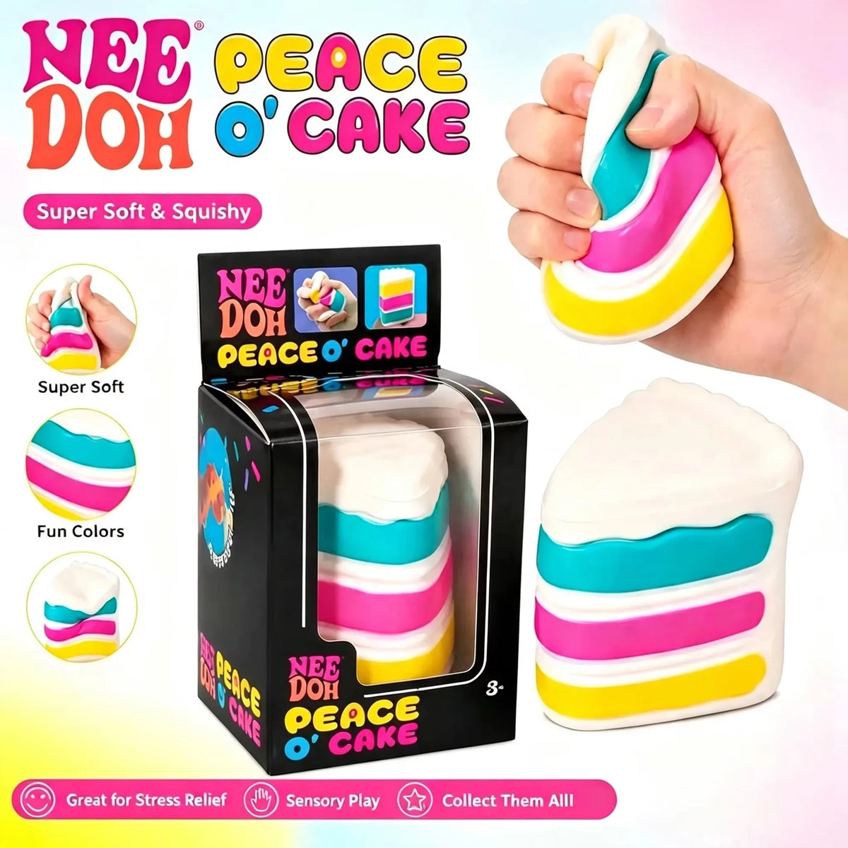 HSF Marketplace Hot NeeDoh Peace Cake sensory toy, soft squeeze stress relief stress ball for adults, colorful and playful design
