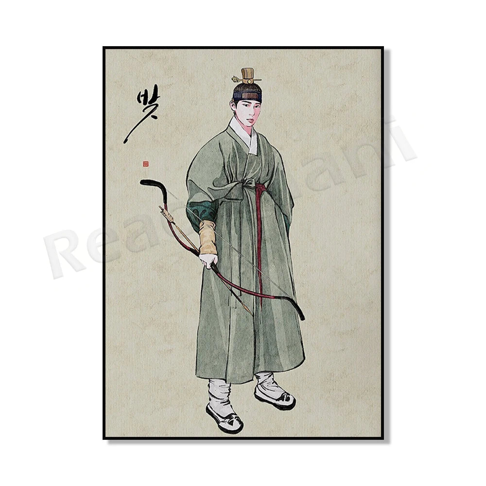 Korean hanbok canvas poster featuring traditional attire for Asian home decor by HSF Marketplace