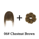 Wavy curly human hair messy bun ponytail with clip-in air bangs fringe for women by HSF Marketplace