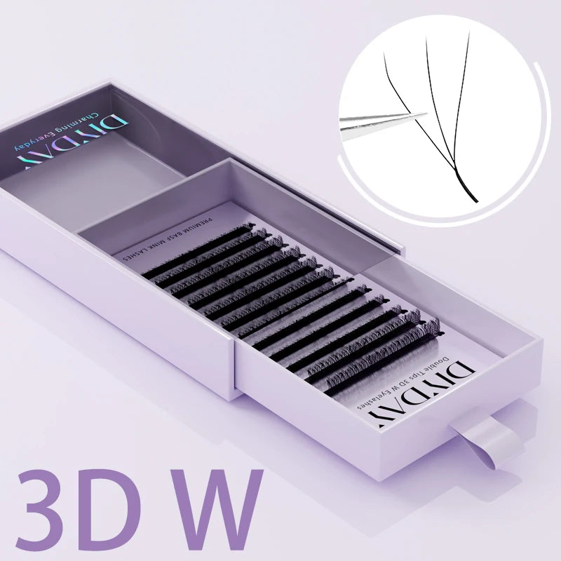 DIYDAY 3D W-shaped 6D premade eyelash fans, C and D curl false lashes for extension makeup