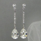 Huitan long hanging earrings with AAA pear-cut cubic zirconia stones, elegant drop jewelry design