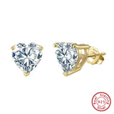 Rinntin love heart cut 5A cubic zirconia stud earrings in genuine 925 sterling silver, close-up view