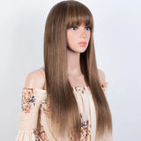 Blonde Rebecca straight human hair wig with bangs, machine-made, Peruvian Remy hair, colored P4/30/27, by HSF Marketplace.