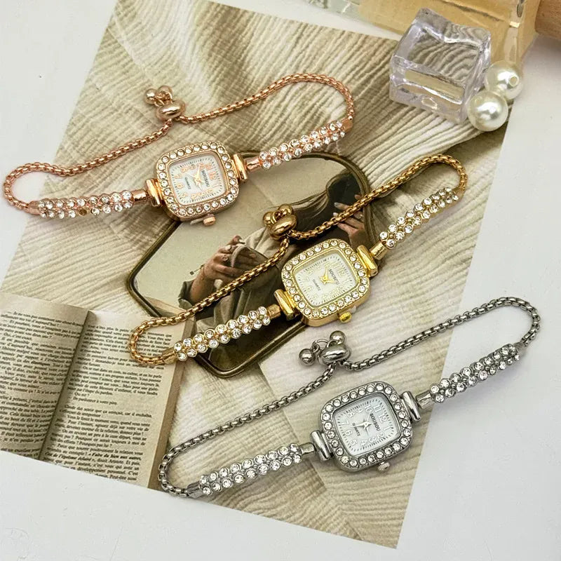 New Small Square Digital Women's Watch with Diamond Inlaid Light Luxury Small Bracelet Quartz Watch Women's Watch