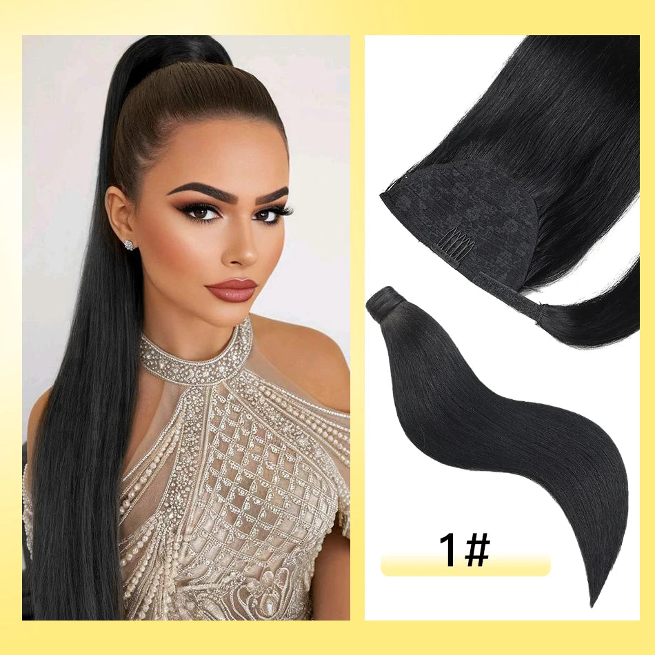 Yelo Ponytail Human Hair 14-18" Highlight Ponytail Extensions 100% Real Human Ponytail Hair Extensions 60g/Set For Women