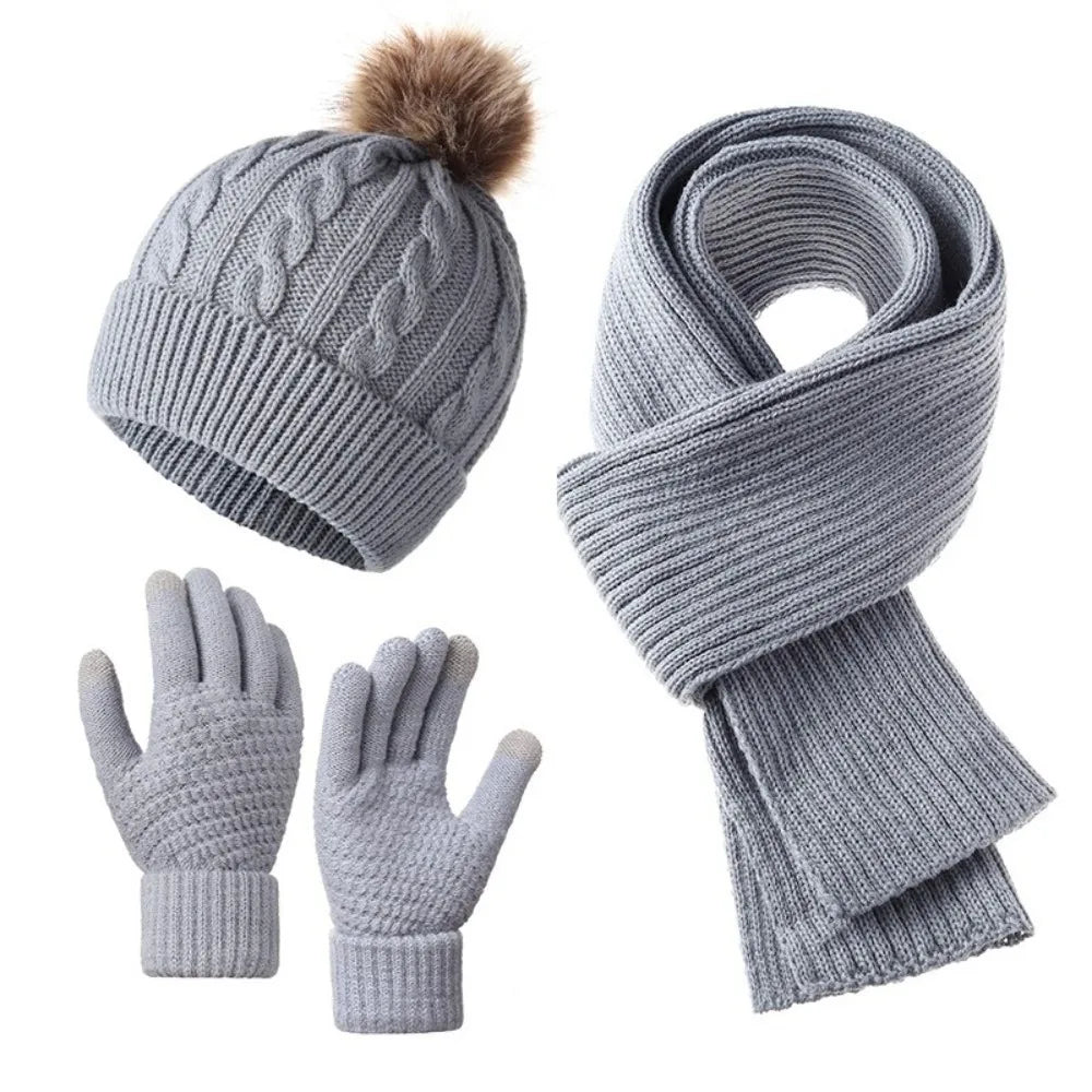 HSF Marketplace women's warm touchscreen scarf, hat and gloves winter set in soft knit fabric
