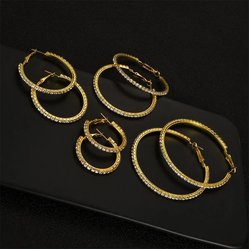 Large 30-100mm crystal hoop earrings with CZ accents, basketball wives hip hop style by HSF Marketplace