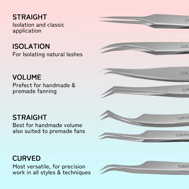 LUKATME Eyelash Tweezer Anti-Slip Fiber Tip Eyelash Extension Tools Stainless Steel Professional Precision Tweezer for Makeup