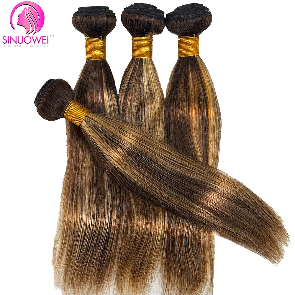 Brazilian P4/27 Highlight Bundles With Closure 4x4 Transparent Lace Closure With Straight Bundles 3/4 Human Hair