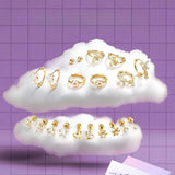 Bobisty hypoallergenic screw-back stud hoop earrings, 14K gold-plated heart and flower CZ design, surgical steel