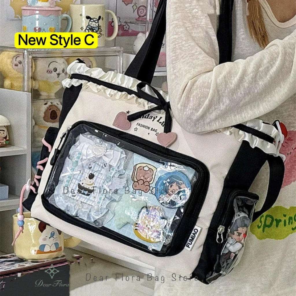 Transparent Y2K Japanese Ita Bag by HSF Marketplace, lolita-style shoulder tote with large capacity and casual crossbody design.
