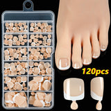 120-piece pink French tip press-on toenails, square short false nails with glossy finish by HSF Marketplace