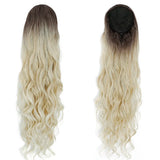 28-inch Ponytai 180g body wave drawstring ponytail with ombre brown and blonde highlights, heat-resistant synthetic hair
