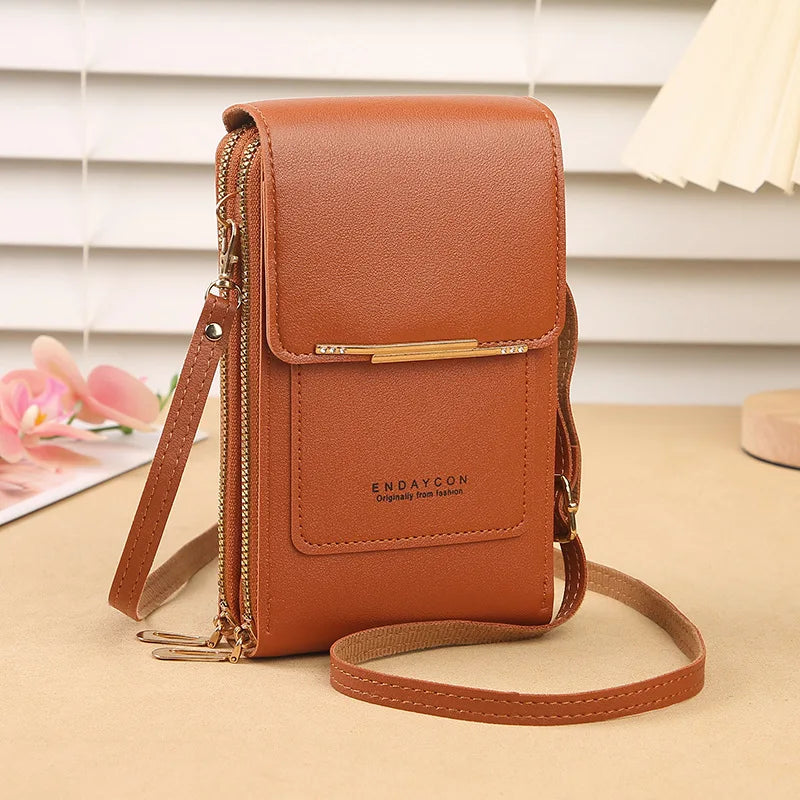 Holographic Crazy Bag fashion touchscreen lock cell phone bag with card holder, crossbody shoulder design for women.