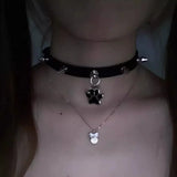 Gothic cat claw choker necklace with paw pendant, black PU leather, rivet accents, Korean fashion style jewelry for women