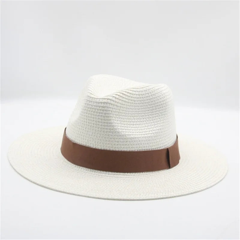 Black ribbon Panama straw hat for women, spring and summer sun protection