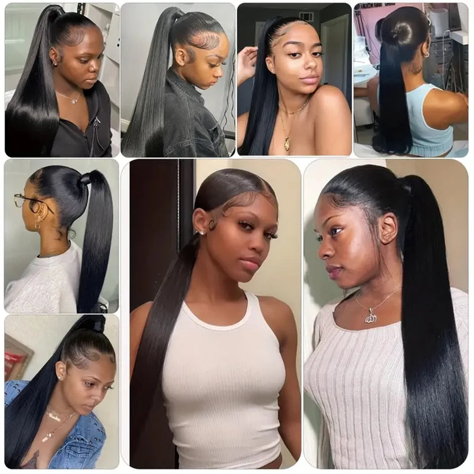 HSF Marketplace natural color long straight Remy human hair wrap-around ponytail extension