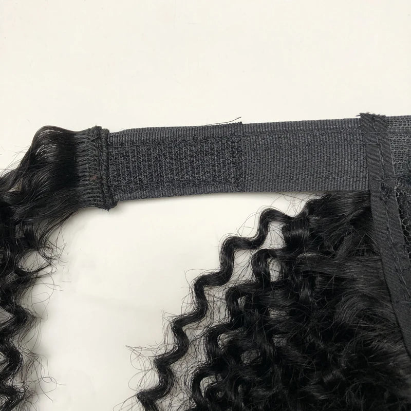 Mongolian Afro Kinky Curly Human Hair Wrap Around Ponytail Natural Color Clip Ponytail Extension Hair For Women 10-22 Inch