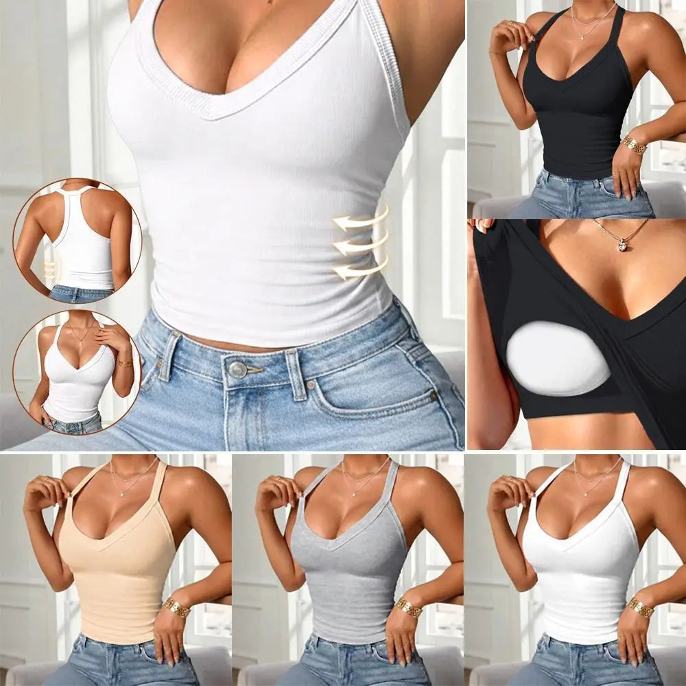 Women's breathable V-neck vest with built-in bra for all seasons, HSF Marketplace - front view