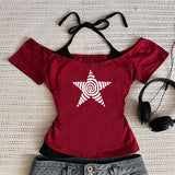 Women's summer casual Y2K halter neck T-shirt set by HSF Marketplace