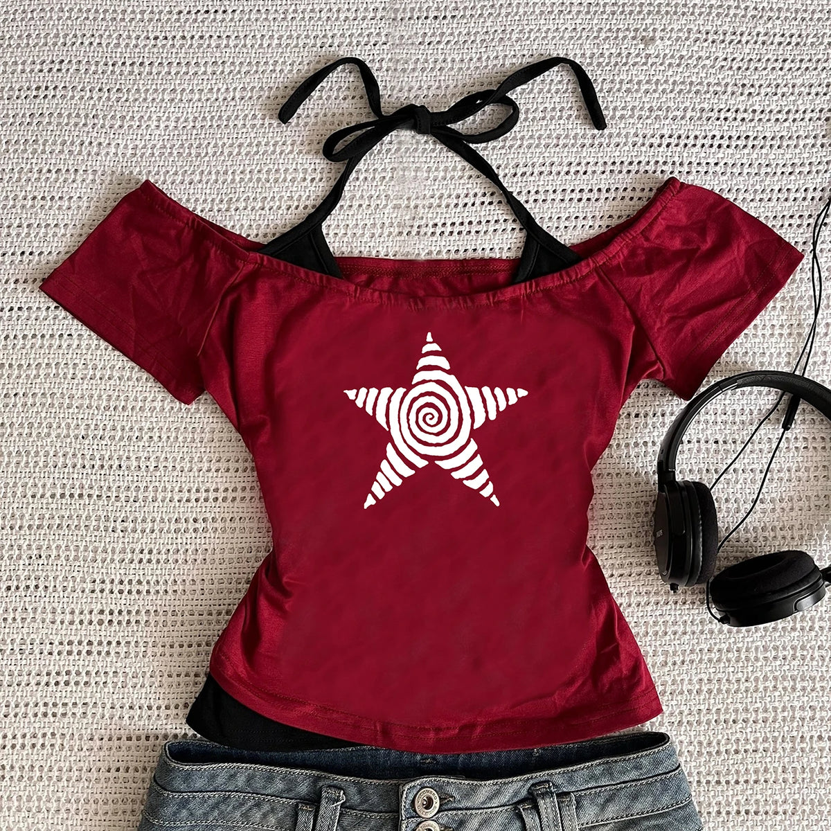 Women's summer casual Y2K halter neck T-shirt set by HSF Marketplace